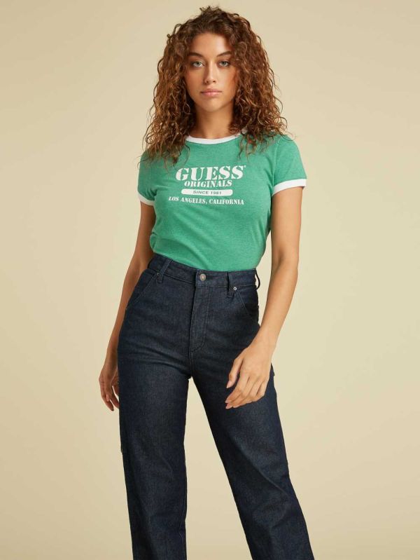 Green Women's Guess Originals Heather Ringer T-shirt Australia Sale | 210SNTXLM