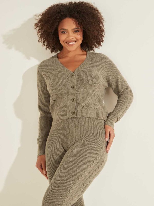 Green Women's Guess Serena Cable Knit Cardigan Australia Sale | 651ARBPFW