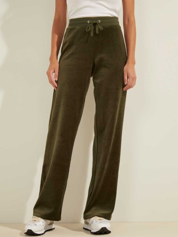 Green Women's Guess Velour Logo Pants Australia Sale | 617IGBKTA
