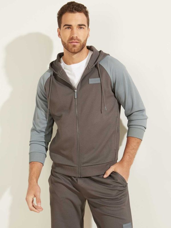 Grey Men's Guess Logo Patch Active Hoodie Australia Sale | 193YKHMGZ