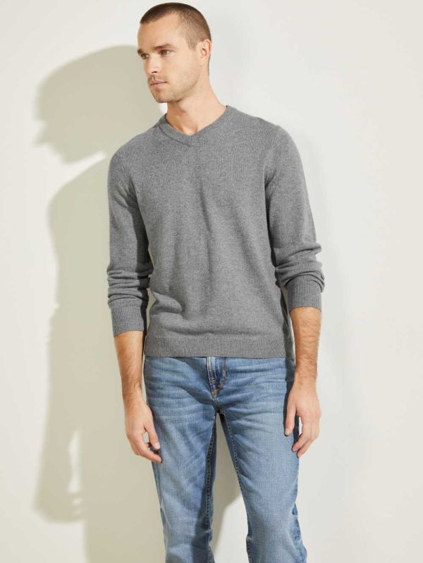Grey Men's Guess Owen V-Neck Sweaters Australia Sale | 563USMYFA