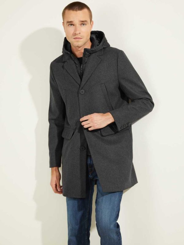 Grey Multicolor Men's Guess Brandon Wool-Blend Coats Australia Sale | 701JKIYCM