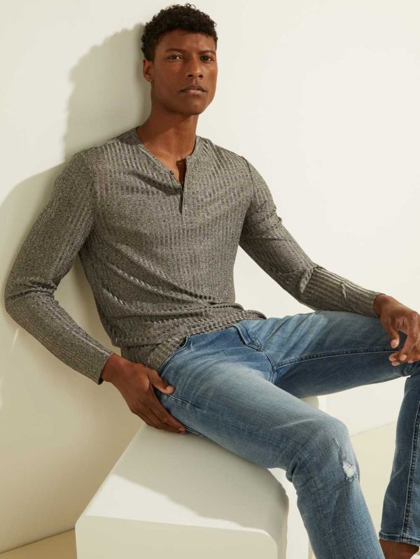 Grey Multicolor Men's Guess Warehouse Long-Sleeve Henley T-shirt Australia Sale | 390TZKVYR