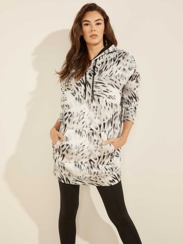 Leopard Black Women's Guess Callie Longline Hoodie Australia Sale | 648CKTUMW
