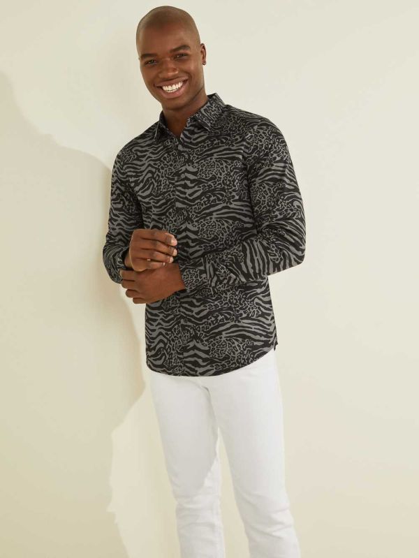 Leopard Men's Guess Luxe Electric Tiger Shirts Australia Sale | 814COKNUH