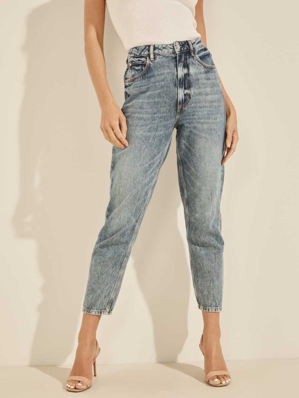 Light Blue White Women's Guess Rose Pocket Mom Jeans Australia Sale | 847WPOYHF