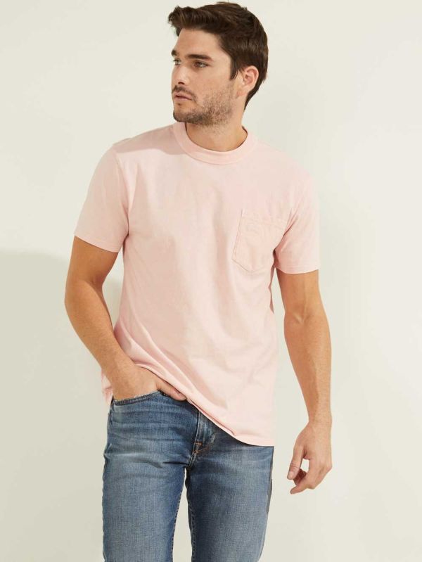 Light Pink Multicolor Men's Guess Sueded Jersey T-shirt Australia Sale | 064WIJGDC