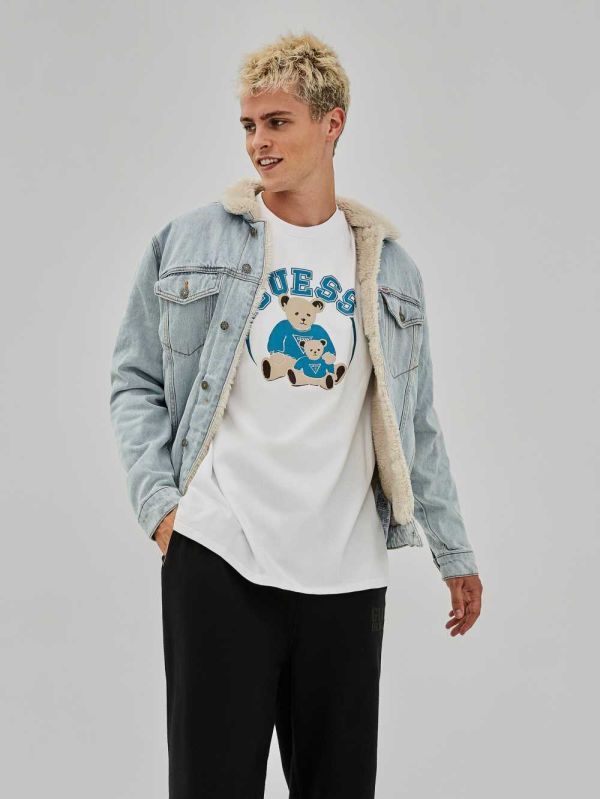 Light Wash Men's Guess Originals Bear Denim Jackets Australia Sale | 517PGIBTC