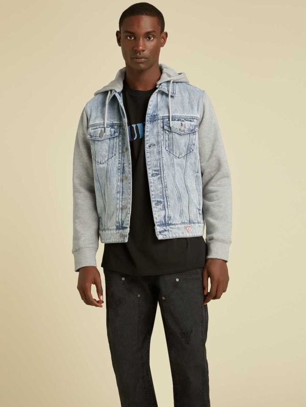 Light Wash Men's Guess Originals Hooded Denim Jackets Australia Sale | 270RZAWXQ