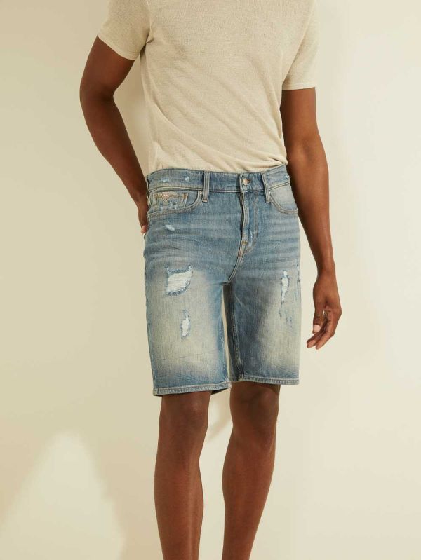 Light Wash Men's Guess Slim Denim Shorts Australia Sale | 903SIKCYJ