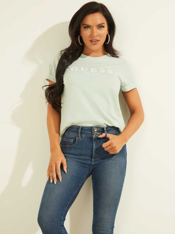 Mint Women's Guess Eco 1981 Rolled Cuff Logo T-shirt Australia Sale | 142NPBWAV