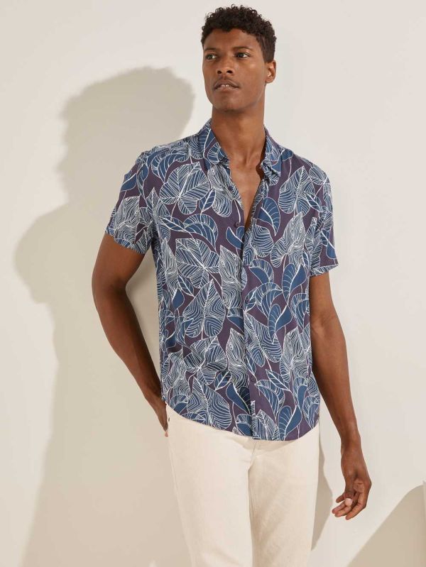 Multicolor Men's Guess Falling Leaf Shirts Australia Sale | 938IEUKWY