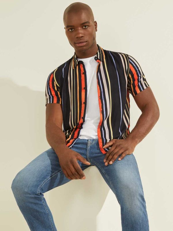 Multicolor Men's Guess Hampton Striped Shirts Australia Sale | 285XBVHCI