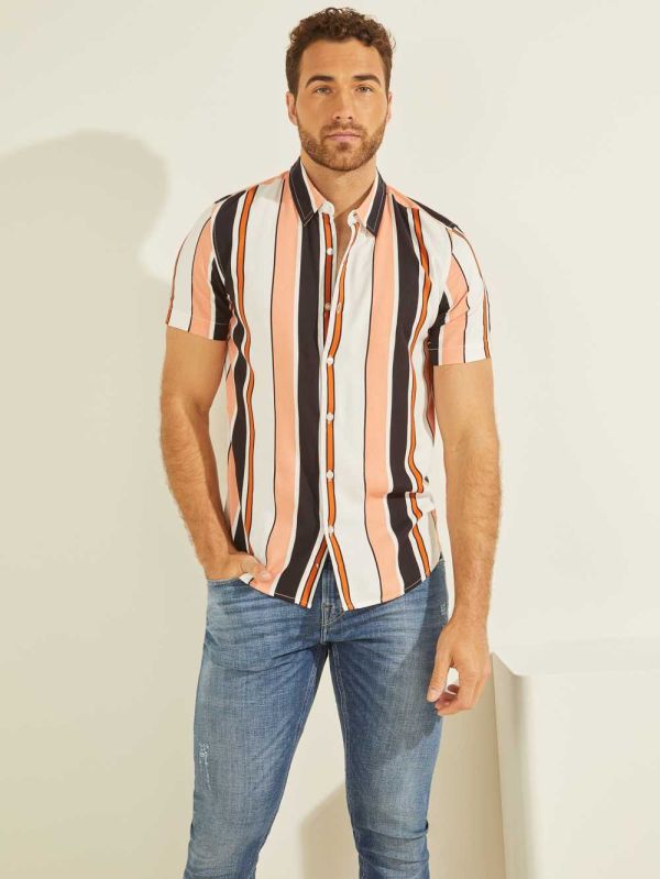 Multicolor Men's Guess Vision Striped Shirts Australia Sale | 709XFEDGH