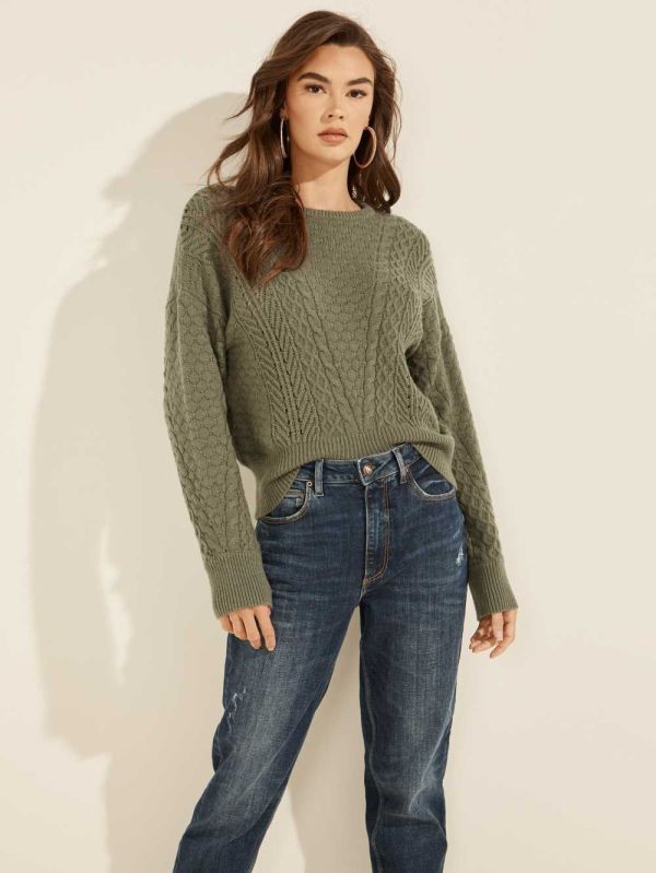 Multicolor Women's Guess Braya Cable Knit Sweaters Australia Sale | 310YKZWPQ