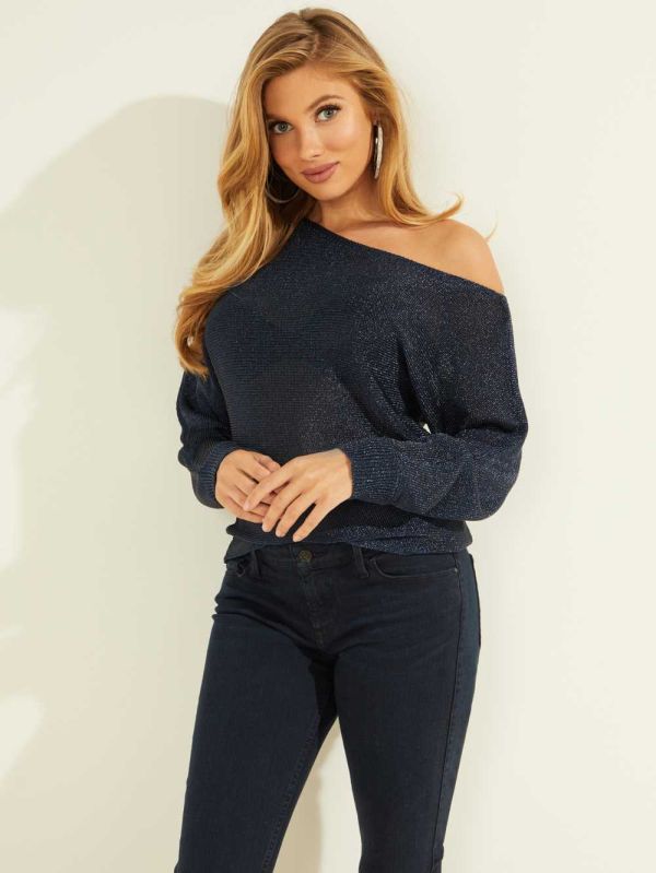 Navy Multicolor Women's Guess Catrina Metallic Sweaters Australia Sale | 675NKROUT