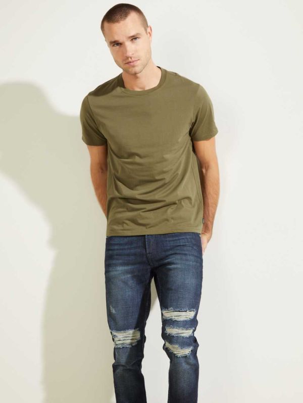 Olive Men's Guess Classic Pima Crew T-shirt Australia Sale | 687QZVTGW