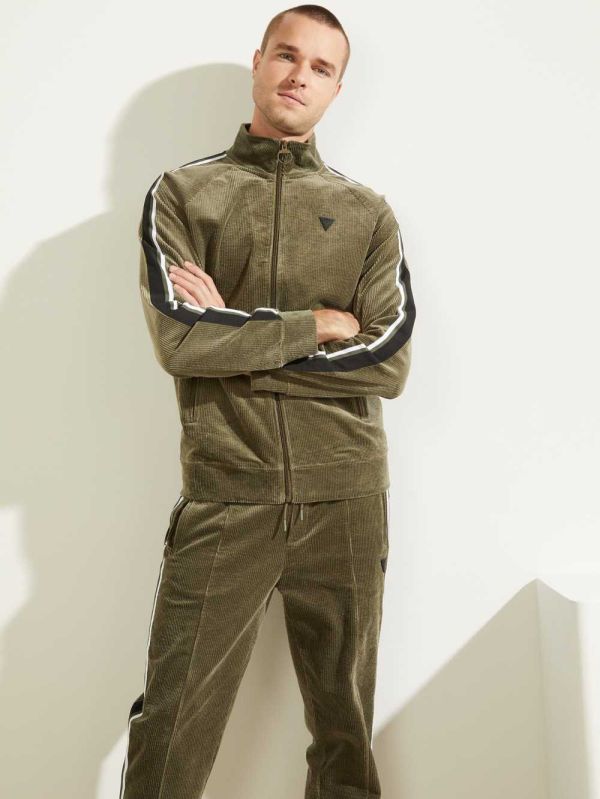 Olive Men's Guess Myron Corduroy Zip-Up Jackets Australia Sale | 601DMLBJU