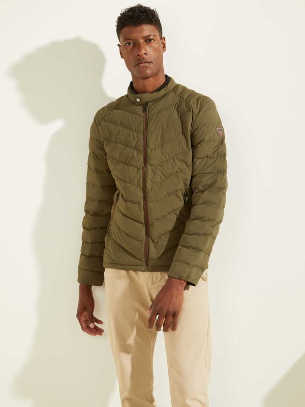 Olive Men's Guess Slim Fit Puffer Jackets Australia Sale | 476YDMVLK