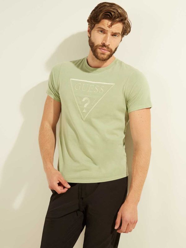 Olive Multicolor Men's Guess Embroidered Logo T-shirt Australia Sale | 842PJQSLT