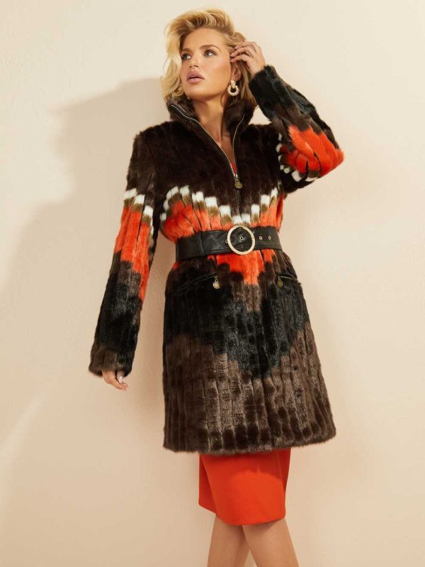 Orange Women's Guess Judy Faux-Fur Coats Australia Sale | 624JPMQNS