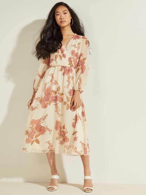 Pink Flower Women's Guess Floral Midi Dresses Australia Sale | 268HBVKYU