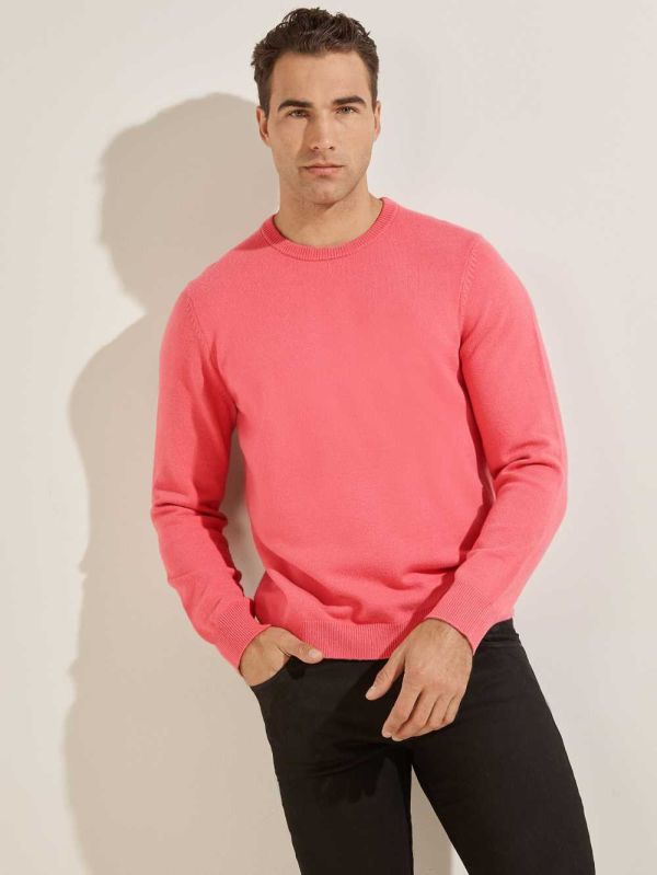 Pink Men's Guess Eco Liam Crew Sweaters Australia Sale | 086HOCZIQ
