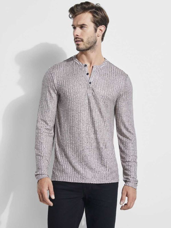 Pink Multicolor Men's Guess Warehouse Long-Sleeve Henley T-shirt Australia Sale | 385RPWYDK