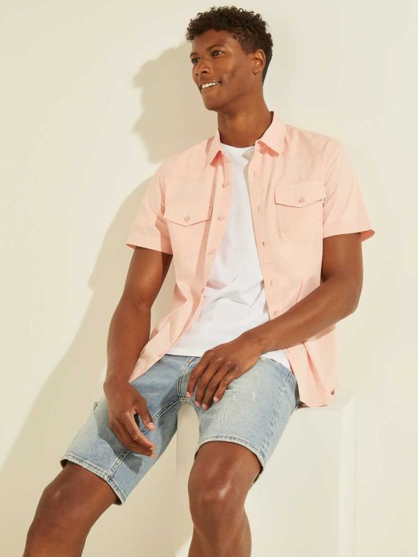 Pink Rose Men's Guess Nottingham Western Shirts Australia Sale | 745PAKSBH