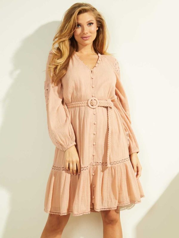 Skin Color Multicolor Women's Guess Aritaed Gauze Dresses Australia Sale | 068PRJFLO