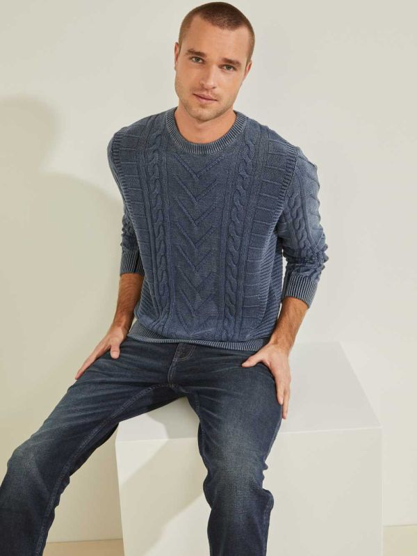 Wash Multicolor Men's Guess Dawson Washed Mixed Cable Sweaters Australia Sale | 905GYXNAC