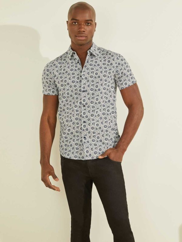 White Flower Men's Guess Liberty Printed Shirts Australia Sale | 082MFJRKA