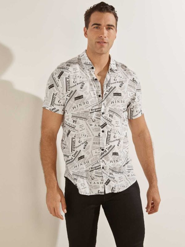 White Flower Men's Guess Rebel News Shirts Australia Sale | 034LKXVDE