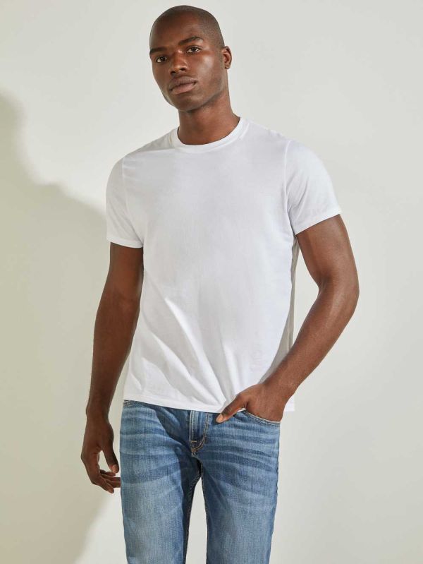 White Men's Guess Classic Pima Crew T-shirt Australia Sale | 182NIRUYV