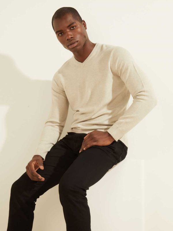 White Men's Guess Eco Liam V-Neck Sweaters Australia Sale | 123ZMSPQL