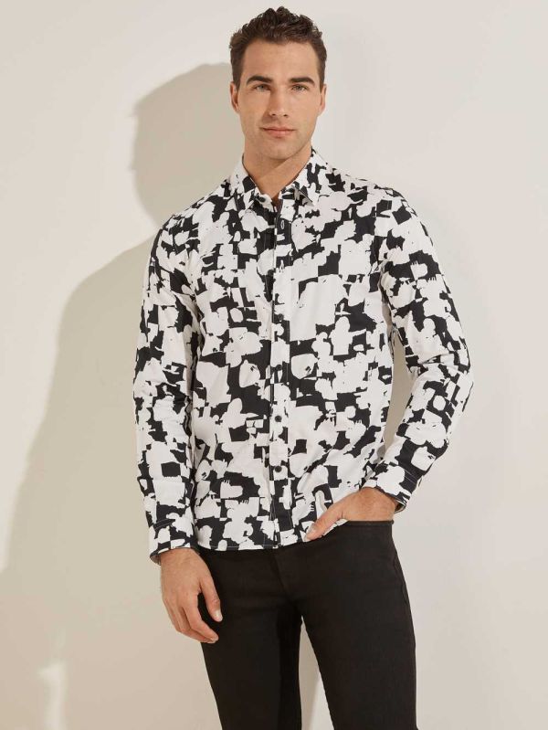 White Men's Guess Luxe Abstract Splatter Shirts Australia Sale | 128SIRFZD