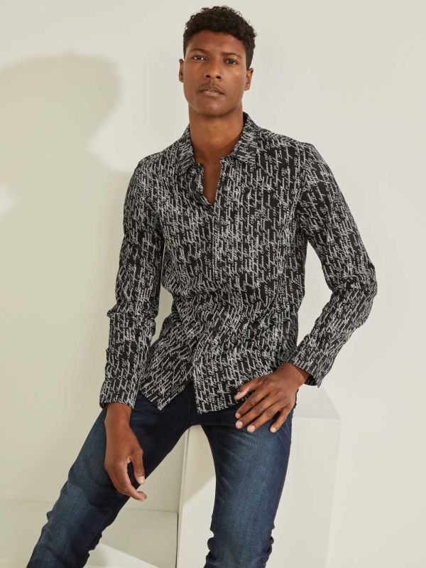 White Men's Guess Luxe Logo Script Shirts Australia Sale | 432IRNJZB
