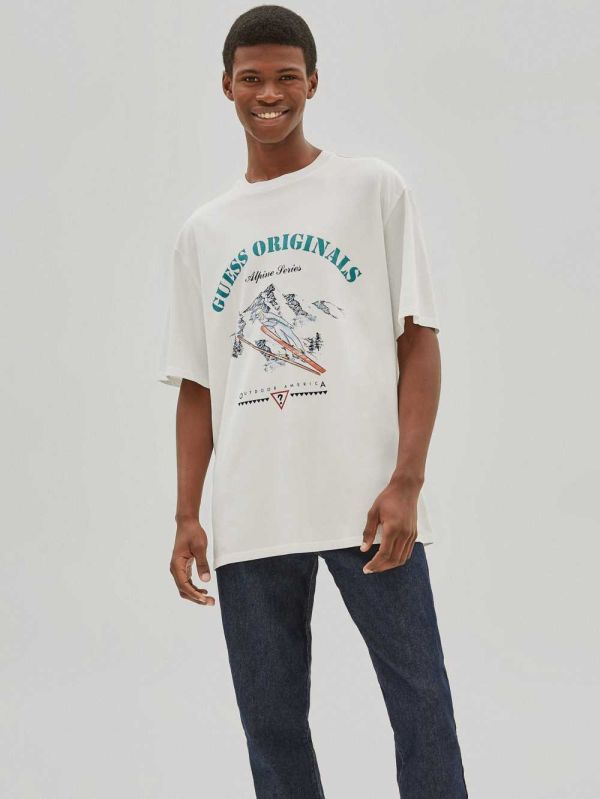 White Men's Guess Originals Alpine T-shirt Australia Sale | 523COPHUW