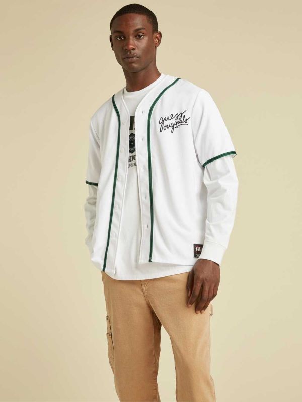 White Men's Guess Originals Baseball Jersey T-shirt Australia Sale | 608JWYIMQ