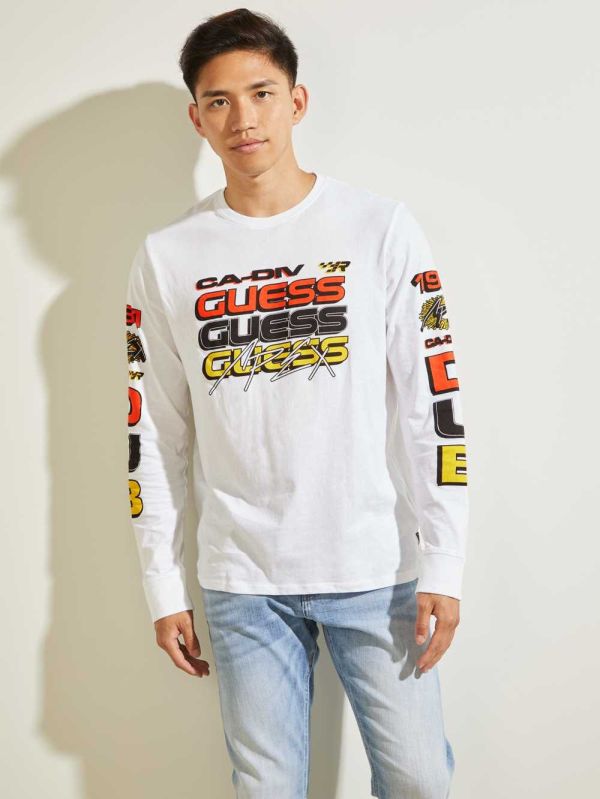 White Men's Guess Sport Logo T-shirt Australia Sale | 738UHIGRX