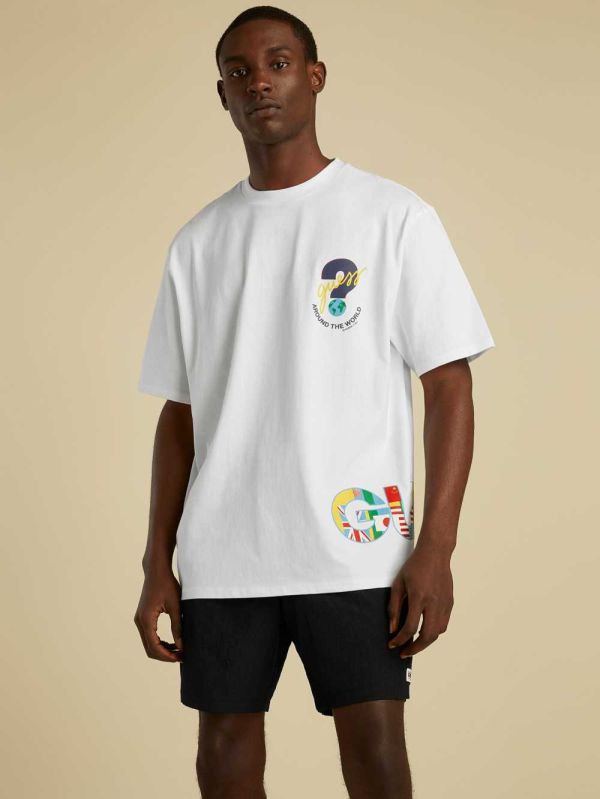 White Men's Guess Summer Games Logo T-shirt Australia Sale | 902HNBLFK