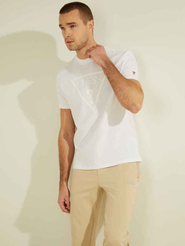 White Men's Guess Tonal Logo T-shirt Australia Sale | 736NQRHKU