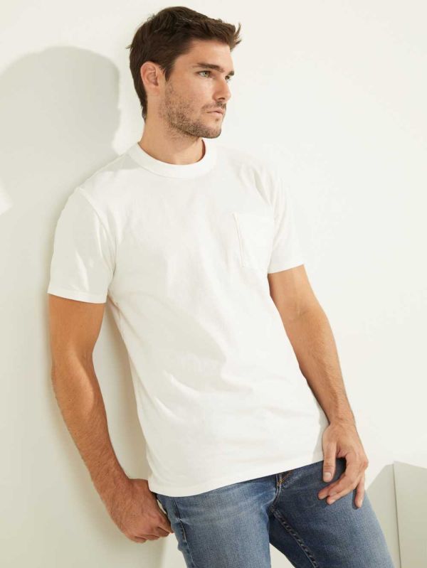 White Multicolor Men's Guess Sueded Jersey T-shirt Australia Sale | 168LZVESX