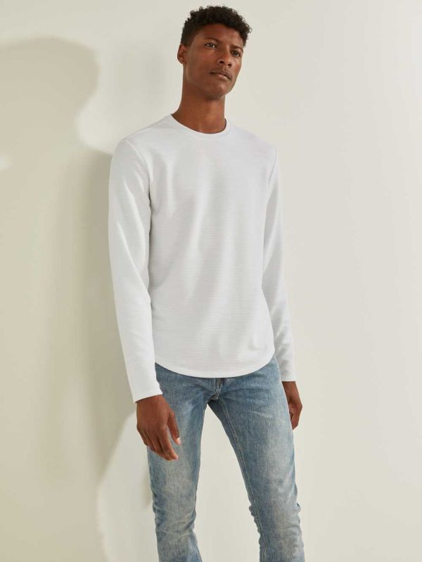 White Multicolor Men's Guess Textured Jersey Crewneck Sweatshirt Australia Sale | 428NVIYCU