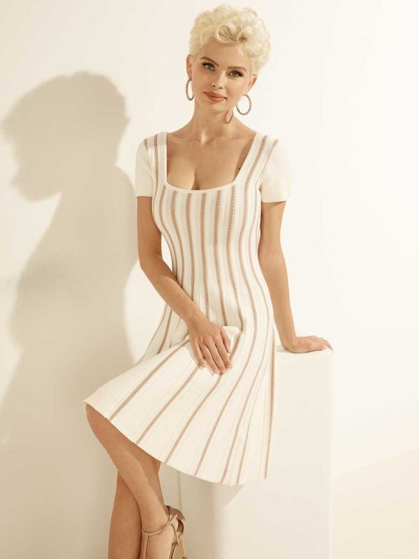 White Multicolor Women's Guess Leti Flare Dresses Australia Sale | 913MCOKVQ