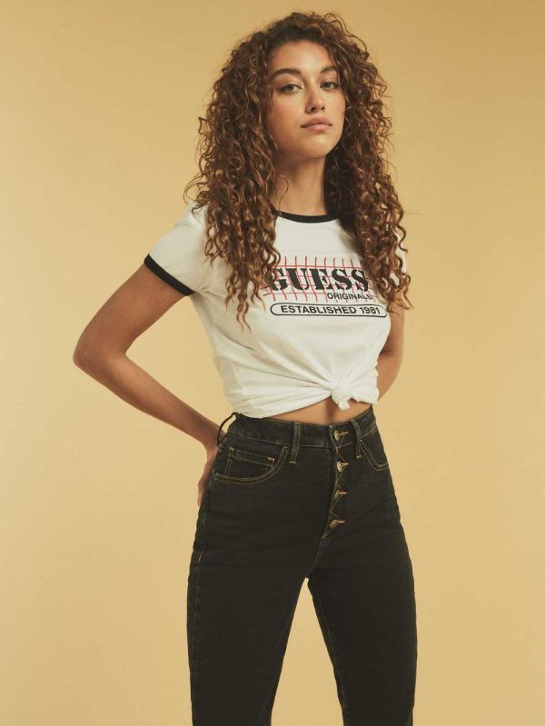 White Multicolor Women's Guess Originals Ringer T-shirt Australia Sale | 618YWQOPA
