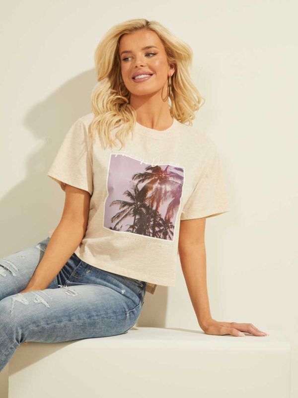 White Women's Guess Corinne Palms T-shirt Australia Sale | 068LZIOUY
