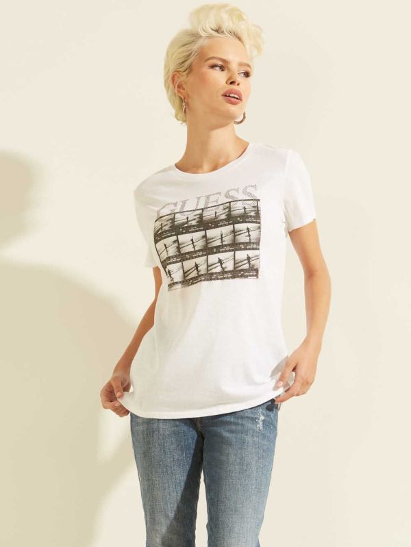 White Women's Guess Film Roll Easy T-shirt Australia Sale | 973ZSDOCK