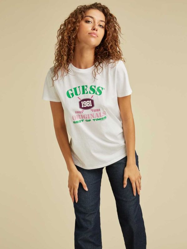 White Women's Guess Originals Easy Logo T-shirt Australia Sale | 651EQYNCL
