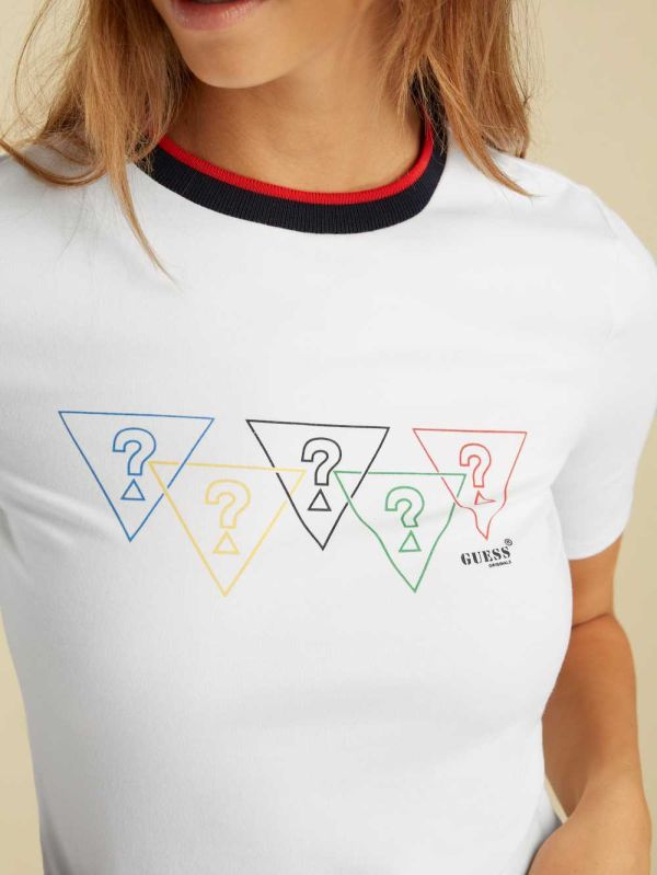 White Women's Guess Summer Games Mid Sleeve T-shirt Australia Sale | 583JDLAZI